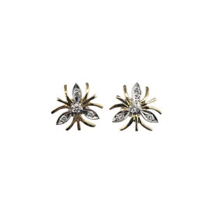 14 Karat Gelb- und Weißgold Diamant Blumen Ohrstecker #21448