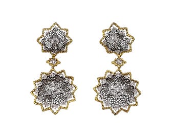 18k Yellow and White Gold Diamond Dangle Statement Earrings #24898