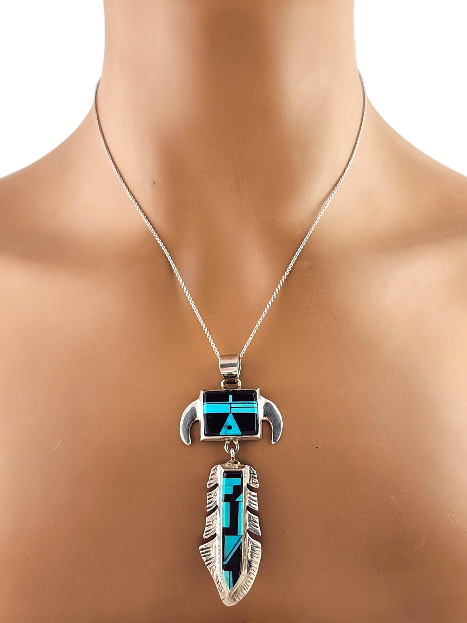Navajo Ay Sterling Silver Inlay Turquoise Pendant #20085