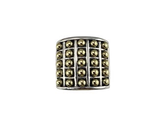 Lagos Caviar Sterling Silver and 18k Yellow Gold Dome Lattice Ring Size 6 #26241