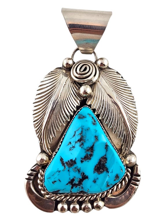 Navajo・D stungston・スリーピングターコイズ ネックレス ・希少 Daniel Etsitty Sterling Silver Navajo Turquoise Pendant #20088 - Etsy