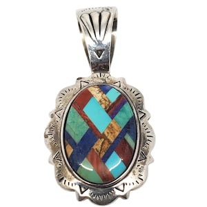 Shube Sterling Silver Navajo Mosaic Inlay Pendant #20786