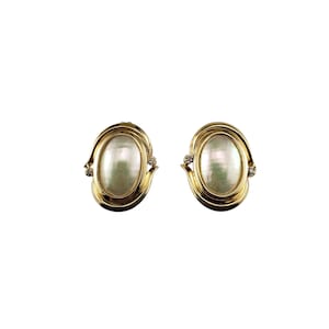 14 Karat Yellow Gold Mother of Pearl and Diamond Earrings #19756