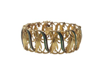 Ottaviani 18k Yellow Gold Blue and Green Enamel Panel Bracelet #26850