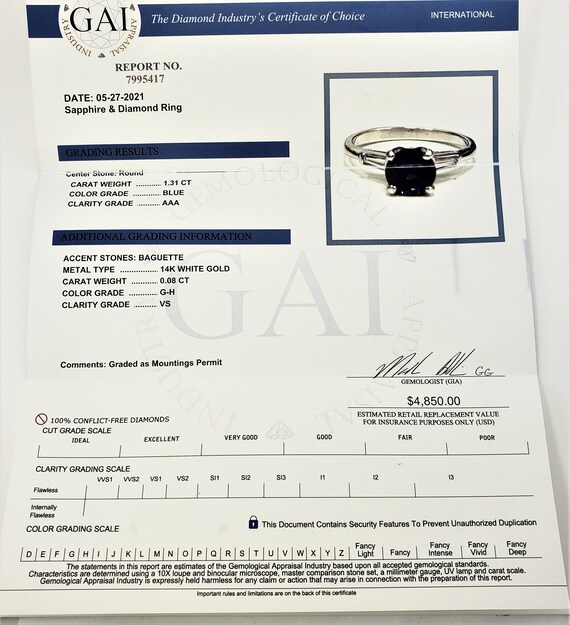 Vintage 14 Karat White Gold Sapphire and Diamond Ring Size 6.25