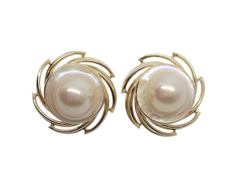 14k Yellow Gold Large Mother of Pearl Fashion Earrings #24188