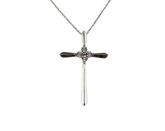 10k White Gold and Diamond Cross Pendant Necklace #24962