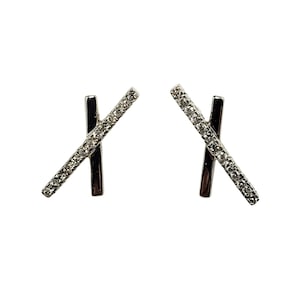 Vintage 14 Karat White Gold and Diamond &quot;X&quot; Earrings #11406