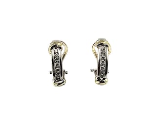 14k White and Yellow Gold Half Hoop Omega Back Earrings #24908