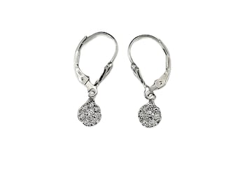 14k White Gold Diamond Cluster Dangle Lever Back Earrings #24936