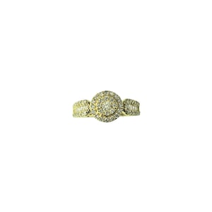 Anello Halo in oro giallo 14 carati con diamanti a grappolo, misura 7 #20712