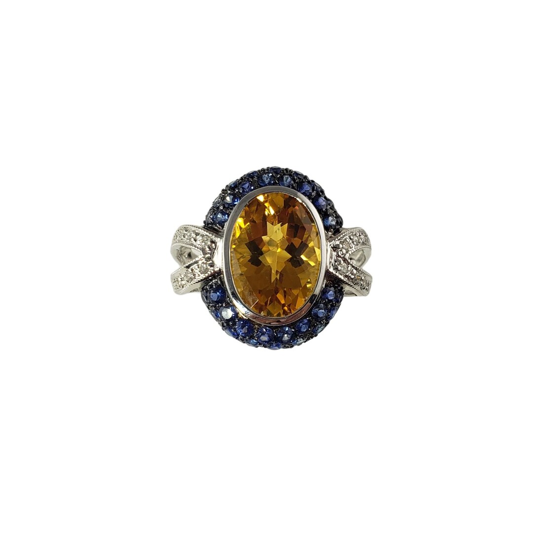 Bague En Or 14 Carats Sertie De Citrine, Saphirs Et Diamants - Bijou D'occasion