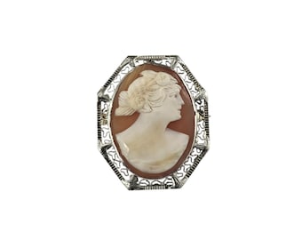 14k White Gold Cameo Brooch/Pendant #26227