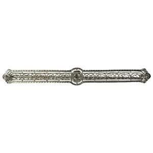 Vintage 14 Karat White Gold Filigree and Diamond Bar Pin #14711