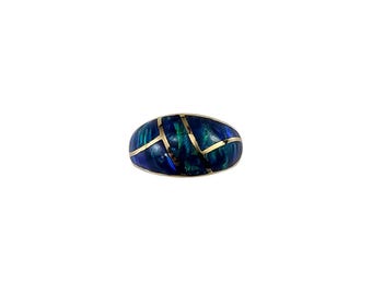 14k Yellow Gold Opal Inlay Dome Ring Size 6.5 #24904