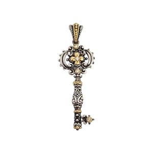 Barbara Bixby Sterling Silver 18K Yellow Gold Diamond Signature Key Pendant Enhancer #13555