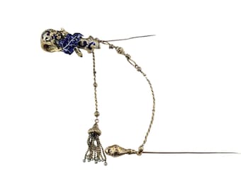 Vintage 18k Yellow Gold Enamel and Seed Pearl Double Stick Pin/Brooch #26288