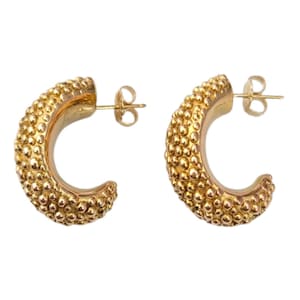 14k Yellow Gold Half Oval Dot Hoop Earrings #21700