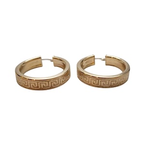 14k Yellow Gold Greek Key Hoop Earrings #21946