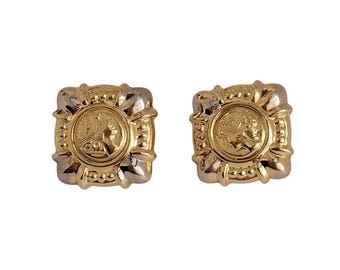 14k White and Yellow Gold Square Button Earrings #26839