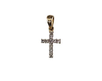 14k Yellow and White Gold Small Diamond Cross #25398