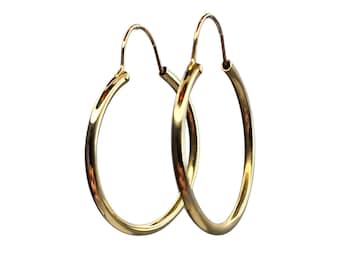 14k Yellow Gold Circle Hoop Earrings 1 1/4" #26278