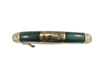 14k Yellow Gold Green Jasper Hinged Bangle Bracelet #26228