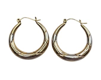 14k Two Tone Yellow and White Gold Hoop Earrings #26281