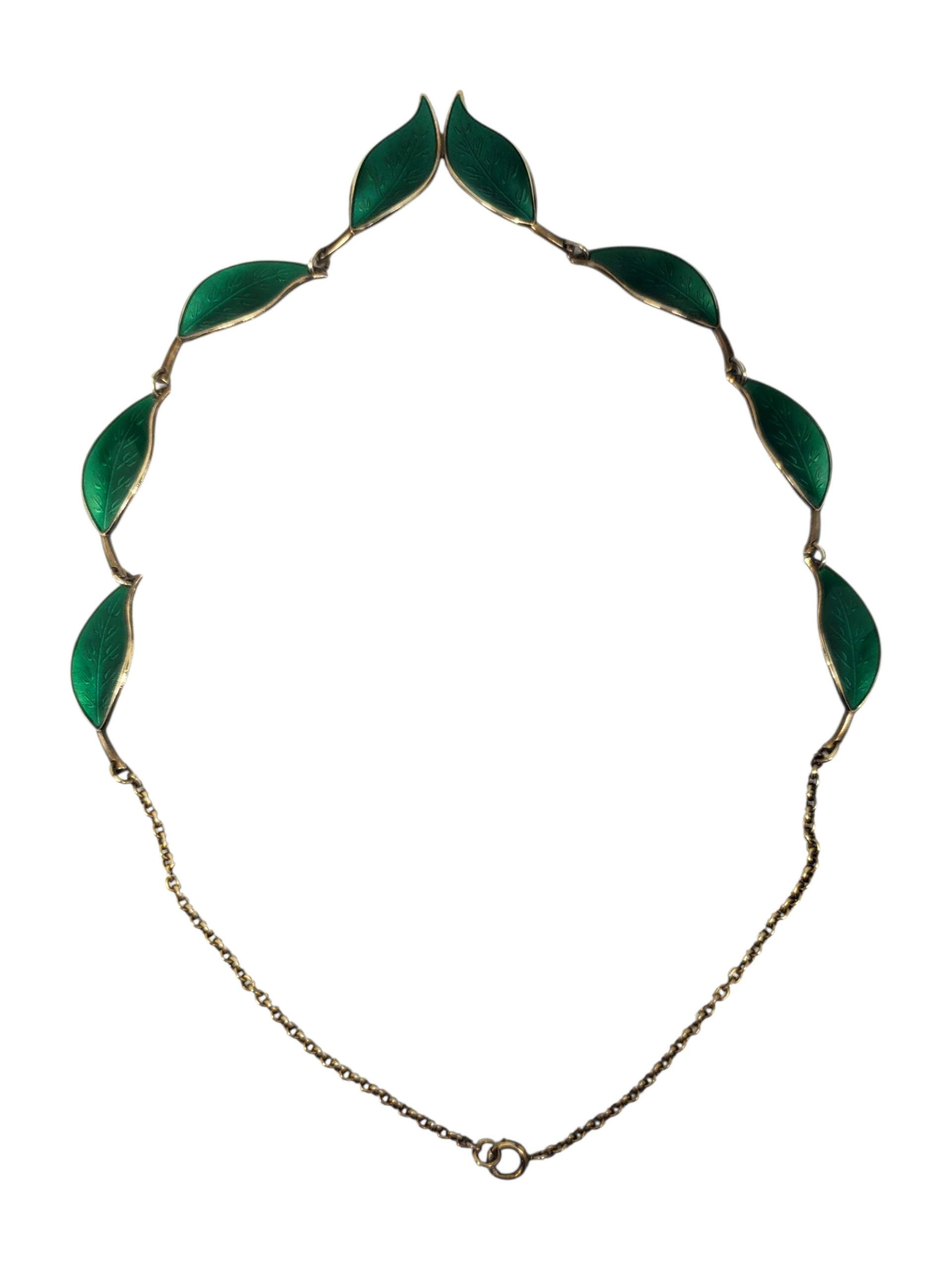 David Andersen Norway Sterling Silver Gold Vermeil Enamel Leaf