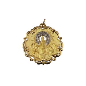 Antique 18k Yellow Gold and Diamond Virgin of Pilar Pendant #21973