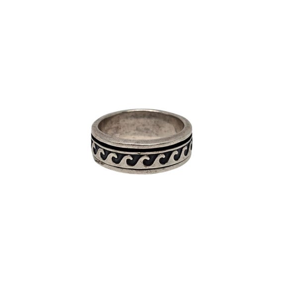 SILVER925 BIG NATIVE WAVY RING/シルバー/リング Native American Sterling Silver Wave Overlay Band Ring Size 9