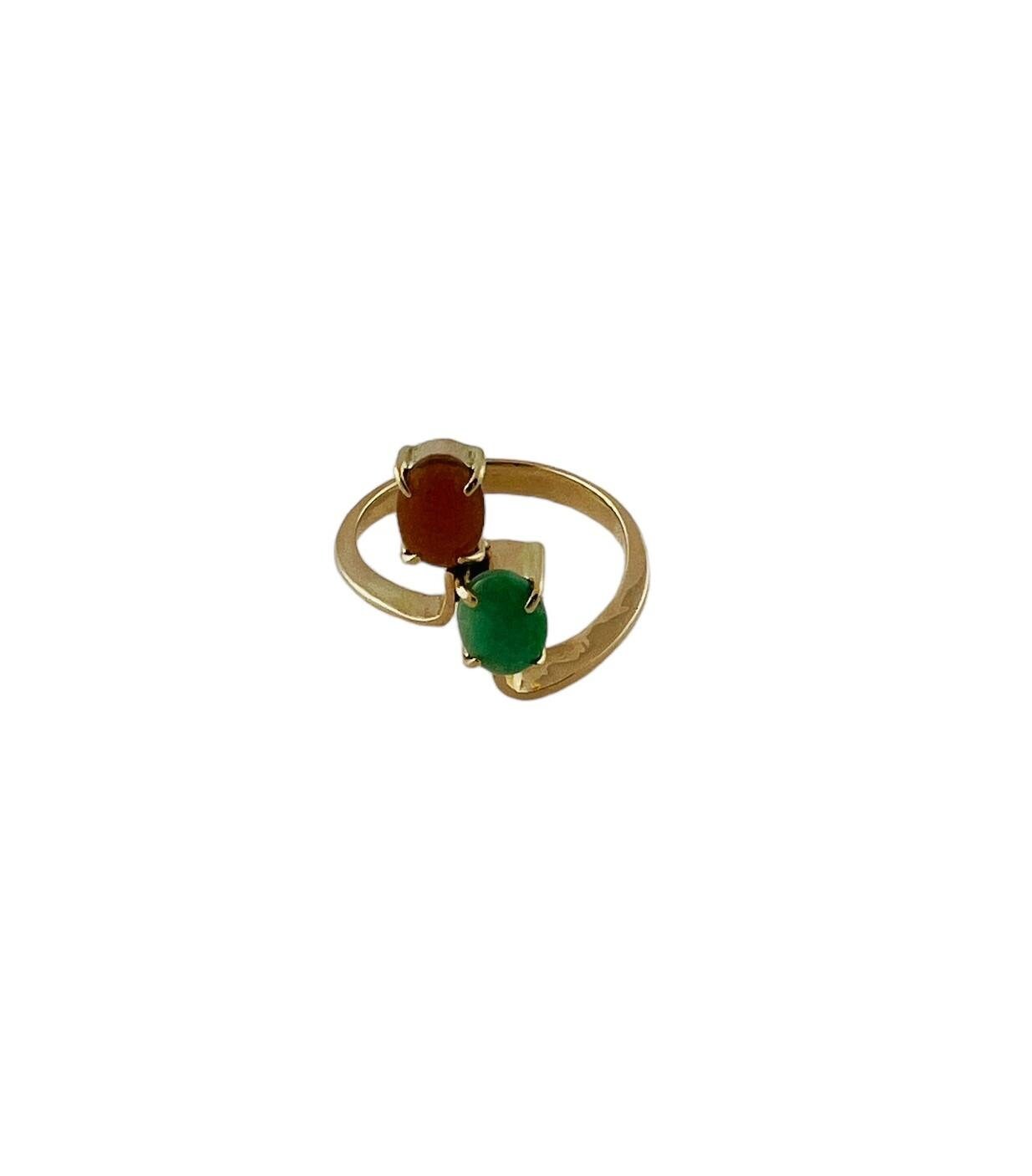 14k Yellow Gold Green and Orange Jadeite Ring Size 7 #15616