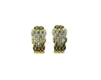 14k Yellow Gold Diamond Panther Link Half Hoop Earrings #21121