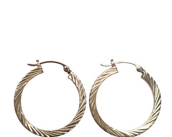14k Yellow Gold Textured Hoop Earrings #26159