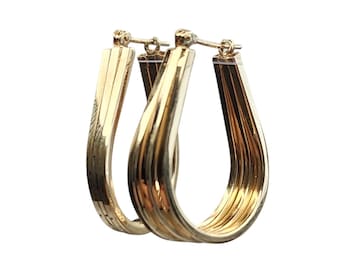 14k Yellow Gold Oval Triple Strand Hoop Earrings #26282