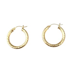 14k Yellow Gold Diamond Cut Hoop Earrings #21723