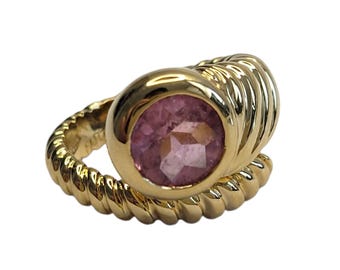 Faraone Milan 18k Yellow Gold Pink Tourmaline Bypass Cocktail Ring 6 #26871