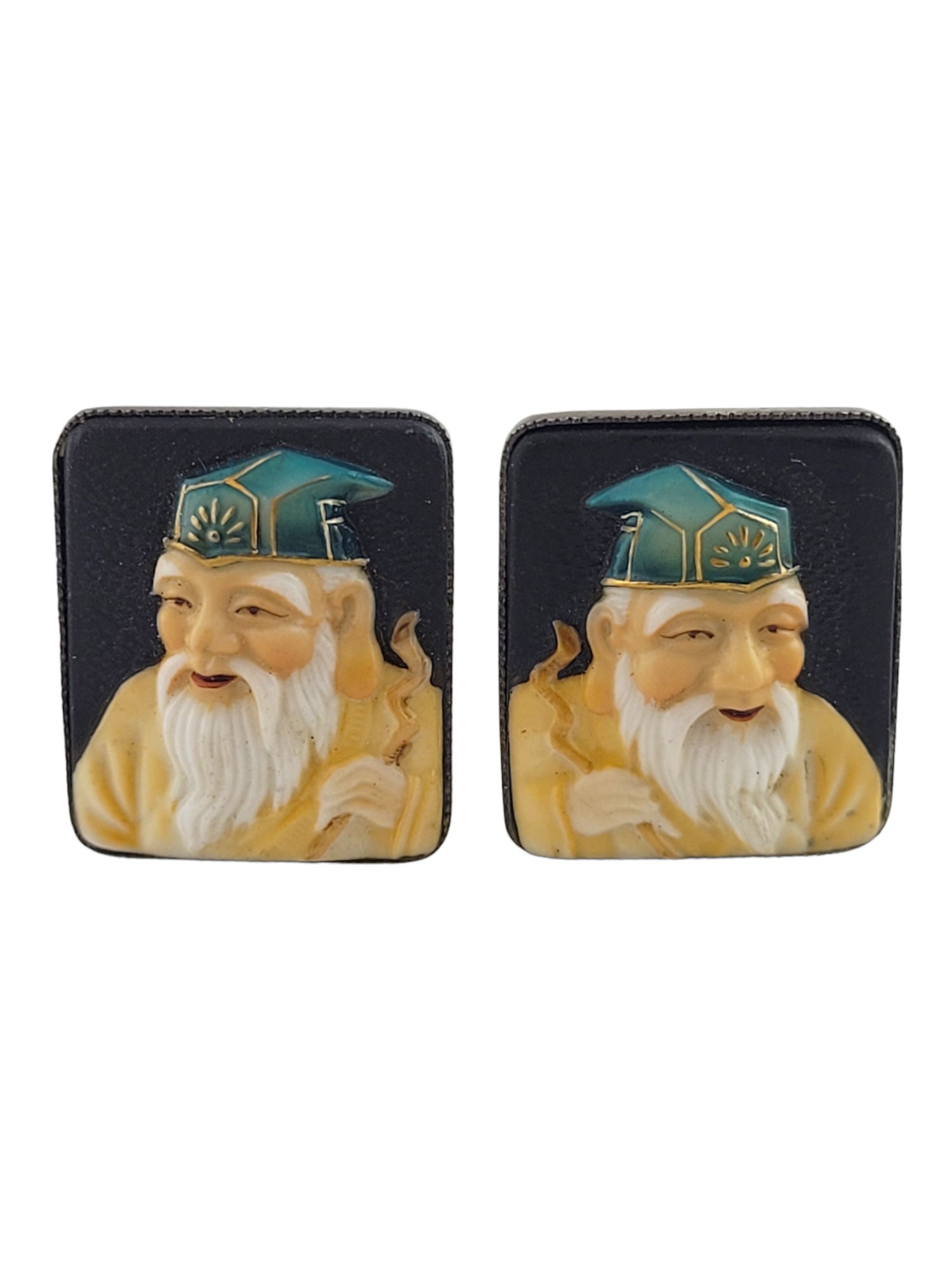 Vintage Toshikane Japan Silver Fortune God Jurajin Cufflinks
