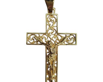 12k Yellow Gold Filigree Crucifix Pendant #26810