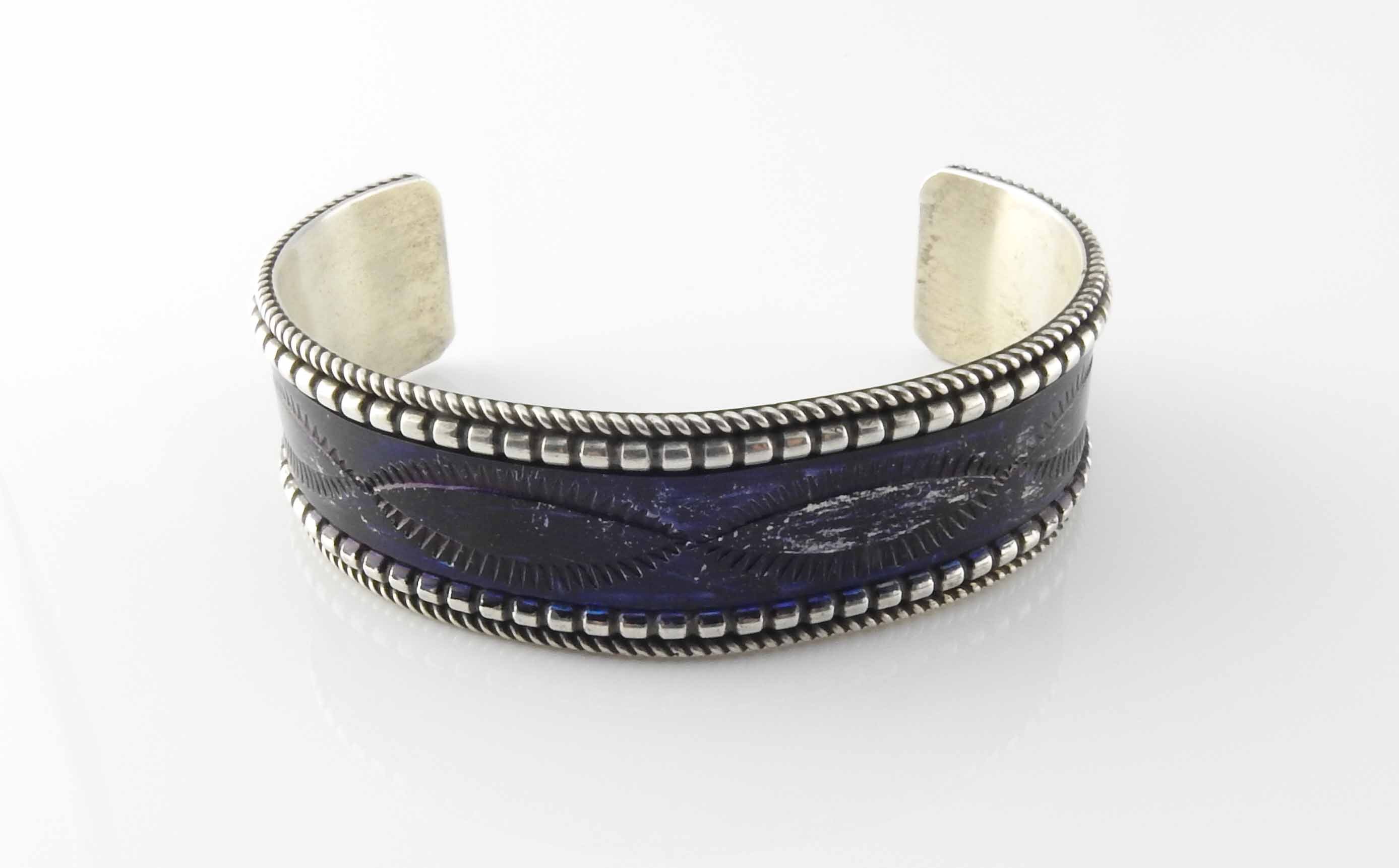 Navajo Celina Yazzie Sterling Silver Dark Purple Enamel Cuff