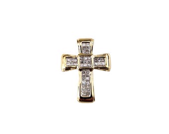 14k Yellow Gold Princess Cut Diamond Cross Pendant #24903