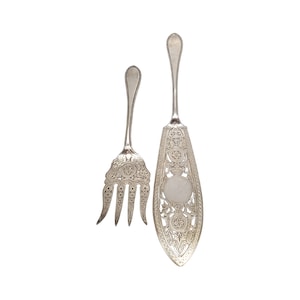 Antique Martin Hall & Co Sheffield England Sterling Silver Fish Server and Fork Set #11545