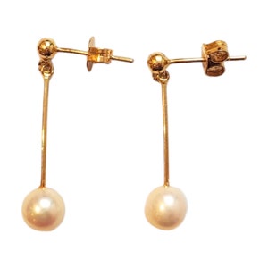 14k Yellow Gold Pearl Dangle Earrings #18029