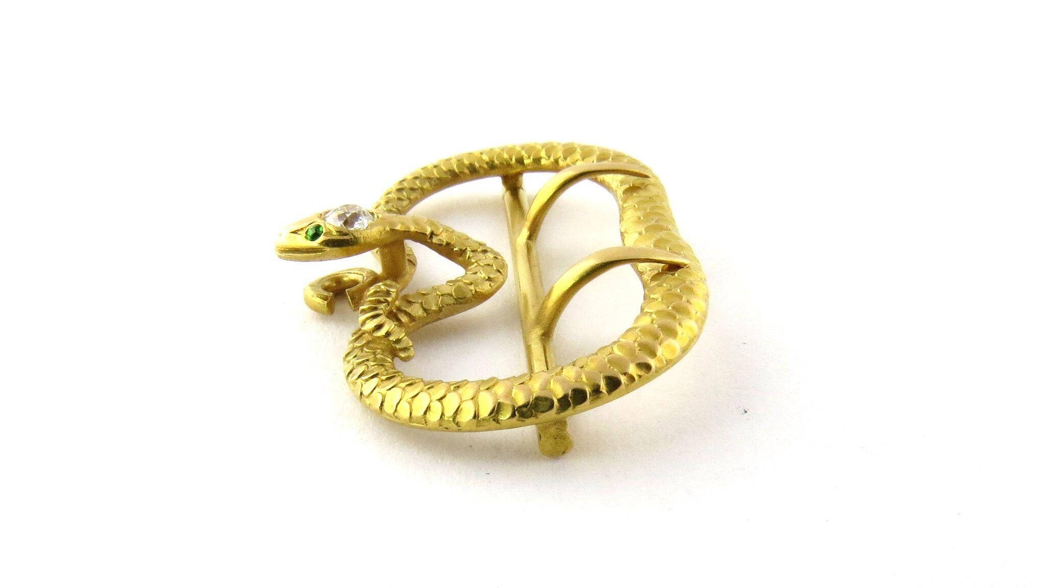 Antique Victorian 14K Yellow Gold Diamond  Emerald Snake Belt Scarf Buckle#313 Diamond & emerald snake - Gem main image 4