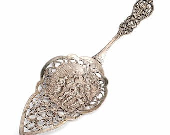 Antique Dutch 833 Silver Dance Scene Pie Server #6843