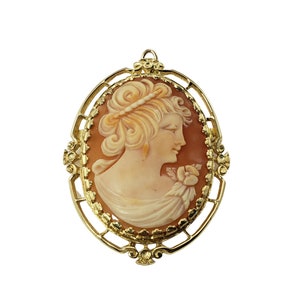 Vintage 14 Karat Yellow Gold Cameo Brooch/Pendant #11637