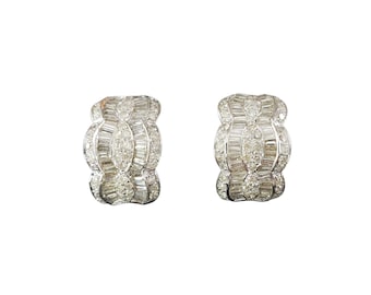 14k White Gold and Diamond J Hoop Omega Back Earrings #23326