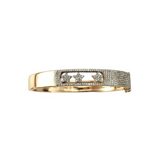 14 Karat Yellow Gold Pave Diamond Movable Stars Bangle Bracelet #17760