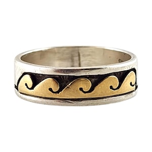 Skeets 14k Yellow Gold Sterling Silver Navajo Wave Band Ring Size 8.75 #20097