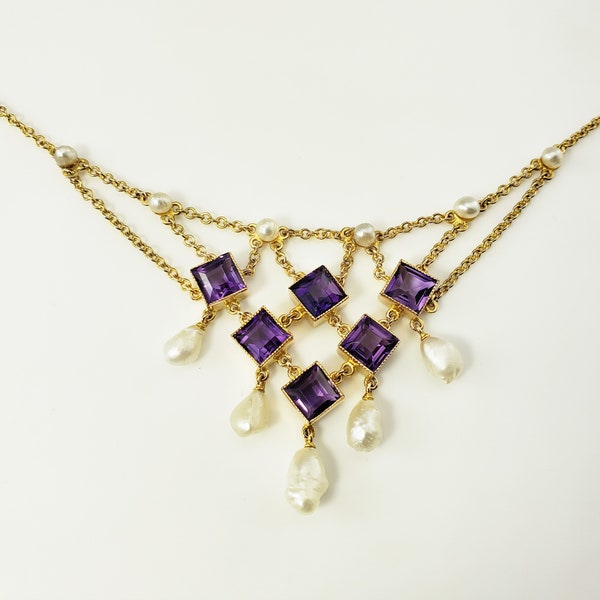 Gold Metallic Pearl Bib Necklace Set main image 1